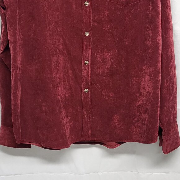 H2H Mens Shirt XL Velvet Faux Suede Button Up Long Sleeve Burgandy - Picture 3 of 16